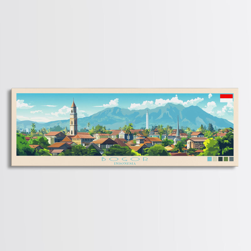 Bogor, Indonesia Panoramic Travel Poster Canvas Print, Bogor, Indonesia Painting, Indonesia Art, Bogor Travel Art, Living Room Painting