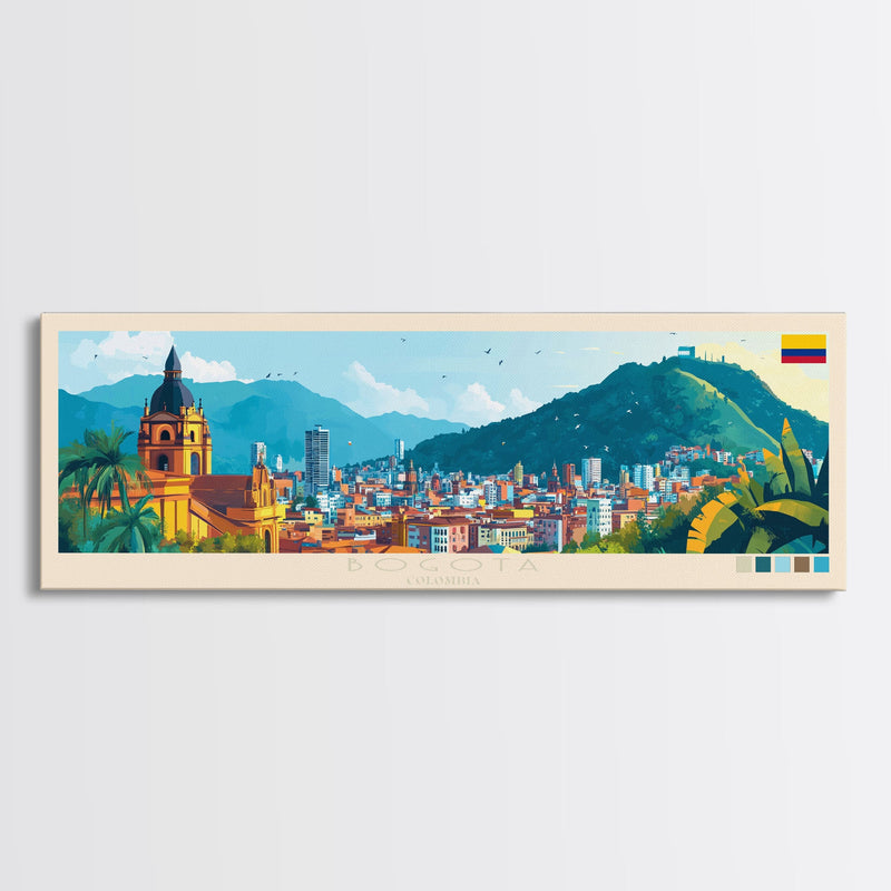 Bogota, Colombia Travel Poster Panoramic Canvas Print, Bogota, Colombia Painting, Colombia Art, Bogota Travel Art, Guest Room Painting