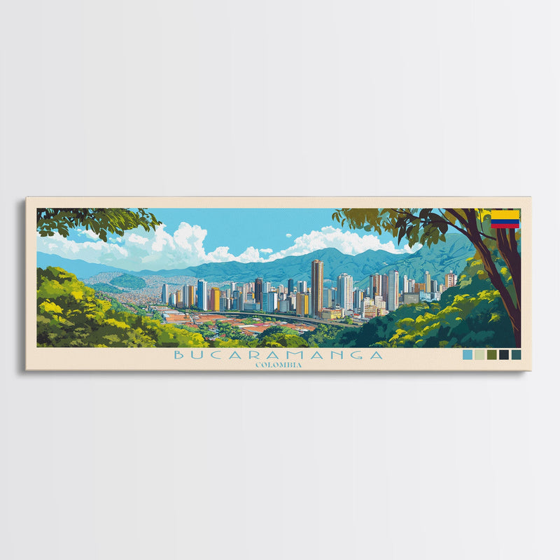 Bucaramanga, Colombia Panoramic Travel Poster Canvas Print, Bucaramanga, Colombia Painting, Colombia Art, Bucaramanga Travel Art, Guest Room Painting