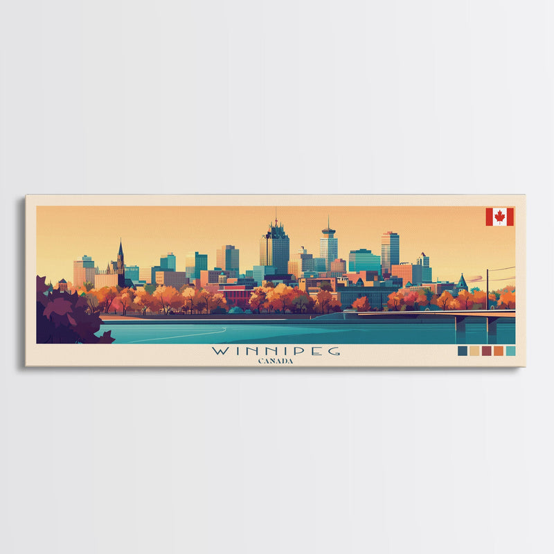 Winnipeg, Canada Panoramic Travel Poster Canvas Print, Winnipeg, Canada Painting, Canada Art, Winnipeg Travel Art, Guest Room Painting