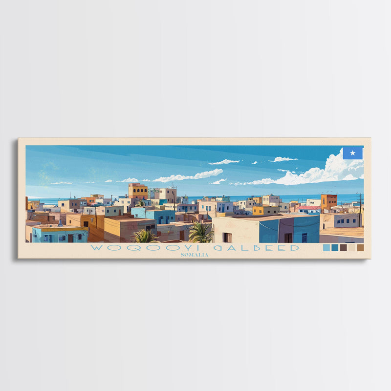 Woqooyi Galbeed, Somalia Panoramic Travel Poster Canvas Print, Woqooyi Galbeed, Somalia Painting, Somalia Art, Woqooyi Galbeed Panoramic Travel Art, Travel Painting