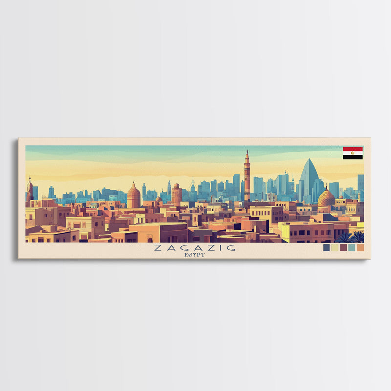 Zagazig, Egypt Panoramic Travel Poster Canvas Print, Zagazig, Egypt Painting, Egypt Art, Zagazig Panoramic Travel Art, Travel Painting