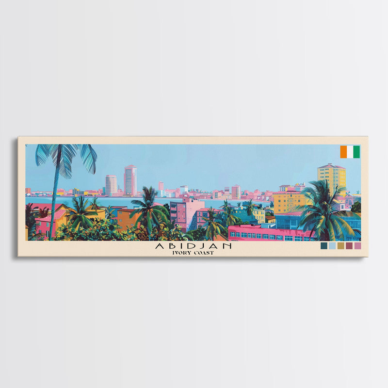 Abidjan, Ivory Coast Panoramic Canvas Print, Abidjan, Ivory Coast Painting, Ivory Coast Art, Abidjan Travel Poster, Travel Art, Living Room Painting