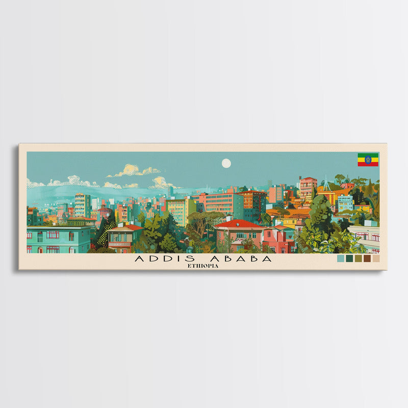 Addis Ababa, Ethiopia Panoramic Canvas Print, Addis Ababa, Ethiopia Painting, Ethiopia Art, Addis Ababa Travel Poster, Travel Art, Housewarming Gift