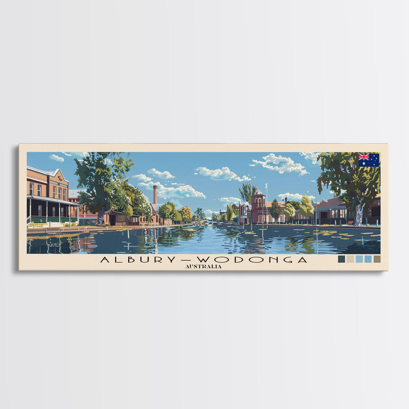 Alburyâ€“Wodonga, Australia Panoramic Canvas Print, Alburyâ€“Wodonga, Australia Painting, Australia Art, Alburyâ€“Wodonga Travel Poster, Travel Art, Housewarming Gift