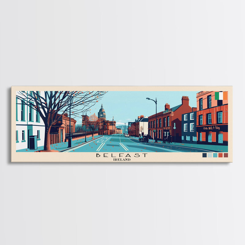 Belfast, Ireland Panoramic Canvas Print, Belfast, Ireland Painting, Ireland Art, Belfast Travel Poster, Travel Art, Vacation Gift