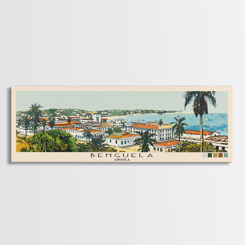 Benguela, Angola Panoramic Canvas Print, Benguela, Angola Painting, Angola Art, Benguela Travel Poster, Travel Art, Vacation Gift