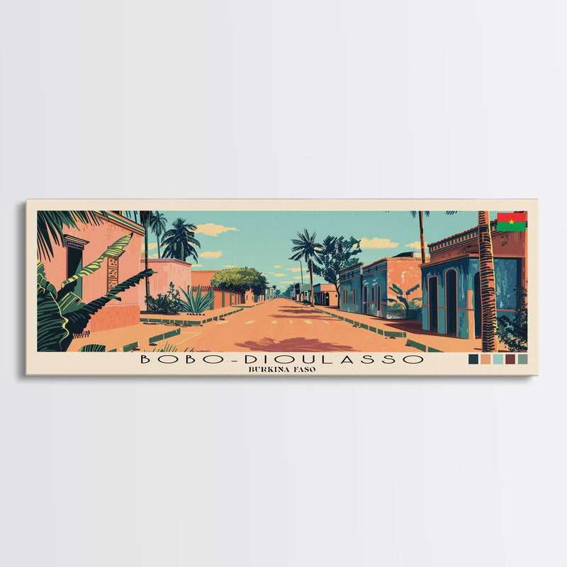 Bobo-Dioulasso, Burkina Faso Panoramic Canvas Print, Bobo-Dioulasso, Burkina Faso Painting, Burkina Faso Art, Bobo-Dioulasso Travel Poster, Travel Art, Guest Room Painting