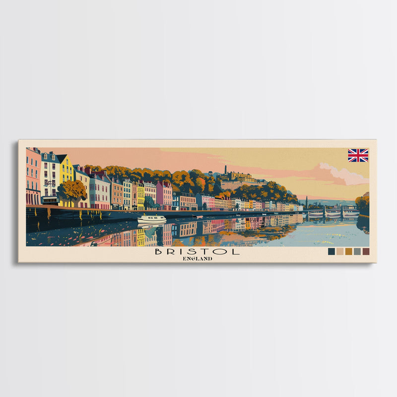 Bristol, England Panoramic Canvas Print, Bristol, England Painting, England Art, Bristol Travel Poster, Travel Art, Housewarming Gift