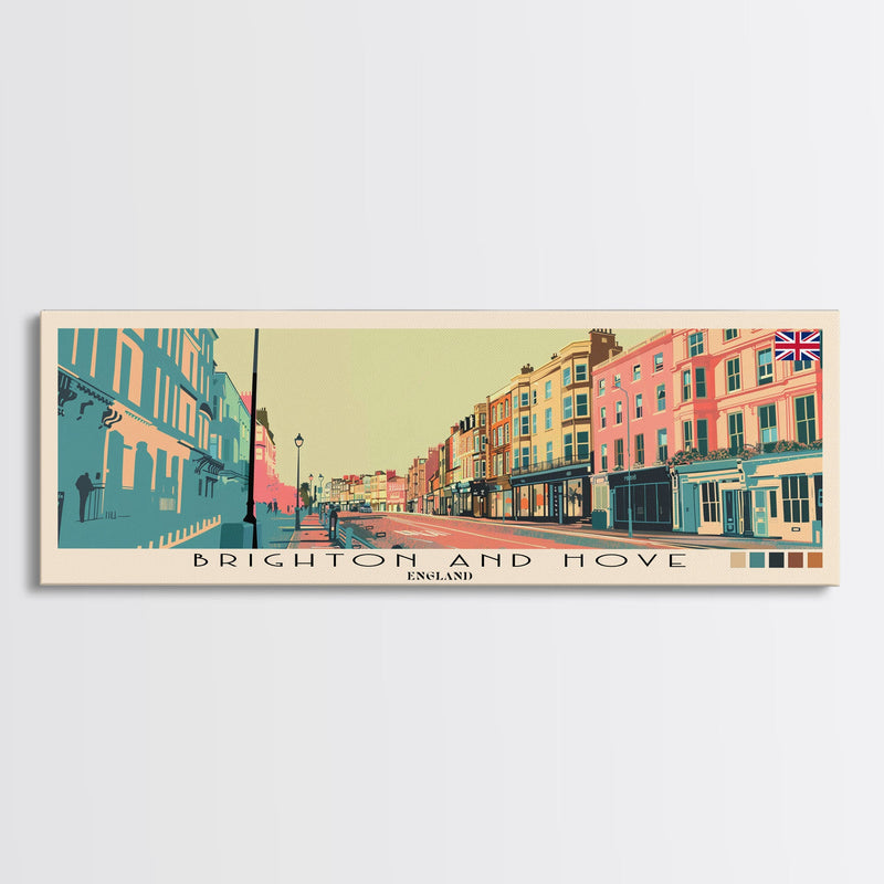 Brighton and Hove, England Panoramic Canvas Print, Brighton and Hove, England Painting, England Art, Brighton and Hove Travel Poster, Travel Art, Vacation Gift