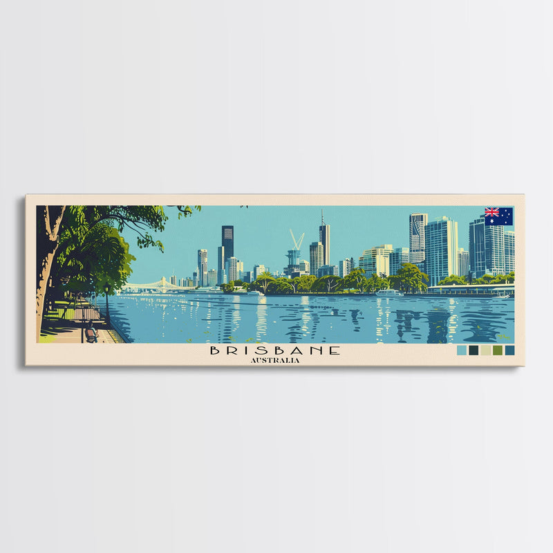 Brisbane, Australia Panoramic Canvas Print, Brisbane, Australia Painting, Australia Art, Brisbane Travel Poster, Travel Art, Living Room Painting