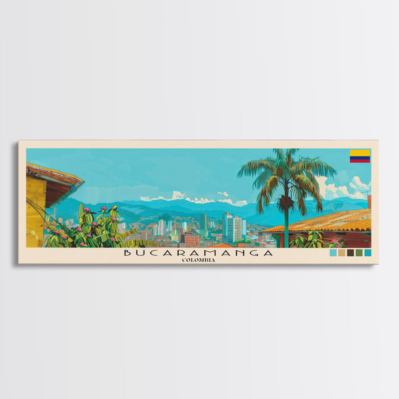 Bucaramanga, Colombia Panoramic Canvas Print, Bucaramanga, Colombia Painting, Colombia Art, Bucaramanga Travel Poster, Travel Art, Guest Room Painting