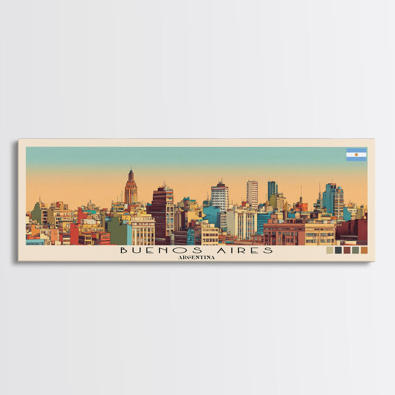 Buenos Aires, Argentina Panoramic Canvas Print, Buenos Aires, Argentina Painting, Argentina Art, Buenos Aires Travel Poster, Travel Art, Guest Room Painting