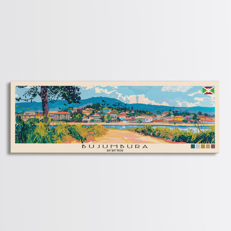 Bujumbura, Burundi Panoramic Canvas Print, Bujumbura, Burundi Painting, Burundi Art, Bujumbura Travel Poster, Travel Art, Vacation Gift