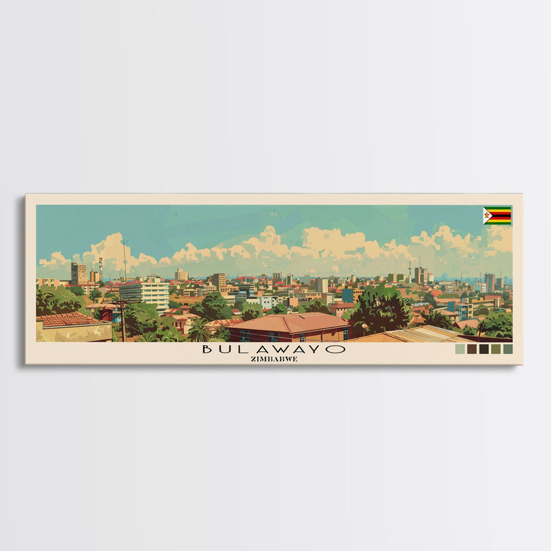 Bulawayo, Zimbabwe Panoramic Canvas Print, Bulawayo, Zimbabwe Painting, Zimbabwe Art, Bulawayo Travel Poster, Travel Art, Housewarming Gift