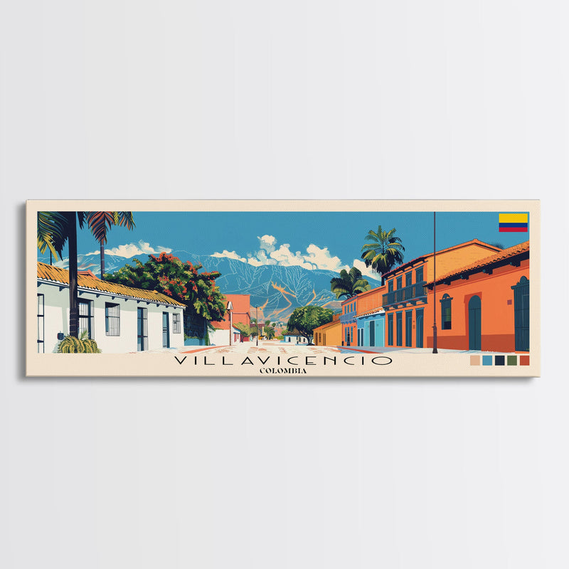 Villavicencio, Colombia Panoramic Canvas Print, Villavicencio, Colombia Painting, Colombia Art, Villavicencio Travel Poster, Travel Art, Guest Room Painting