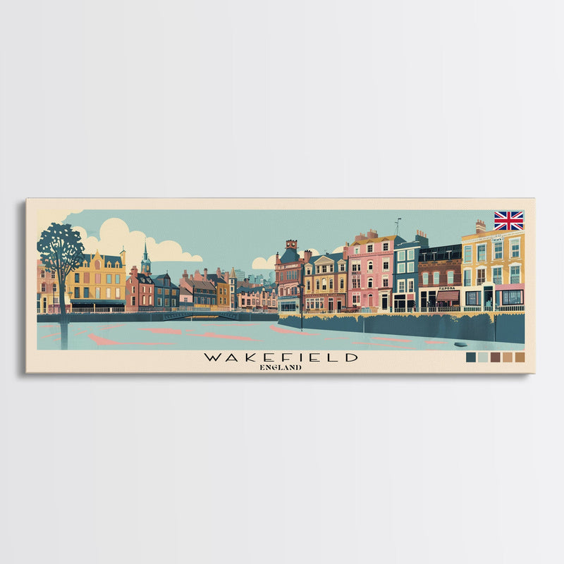 Wakefield, England Panoramic Canvas Print, Wakefield, England Painting, England Art, Wakefield Travel Poster, Travel Art, Vacation Gift