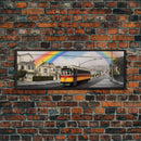 Rainbow Streetcar Canvas Print, Street Wall Decor, Urban Art, Large Canvas Print, Framed Art, Wall Decor, Panoramic, Wall Art, Canvas Print