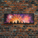 Fireworks Over Forest Canvas Art Print, Woods, Pines Trees, Wall Decor, Framed Large Canvas Print, Panoramic, Wall Art, Canvas Print