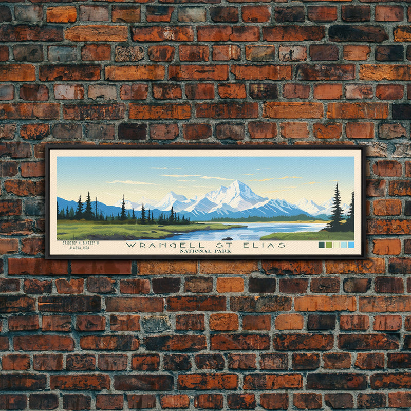 Wrangell St. Elias National Park Panoramic Alaska Travel Art, National Park Print, Minimalist Travel Art, Midcentury Modern Style Landscape