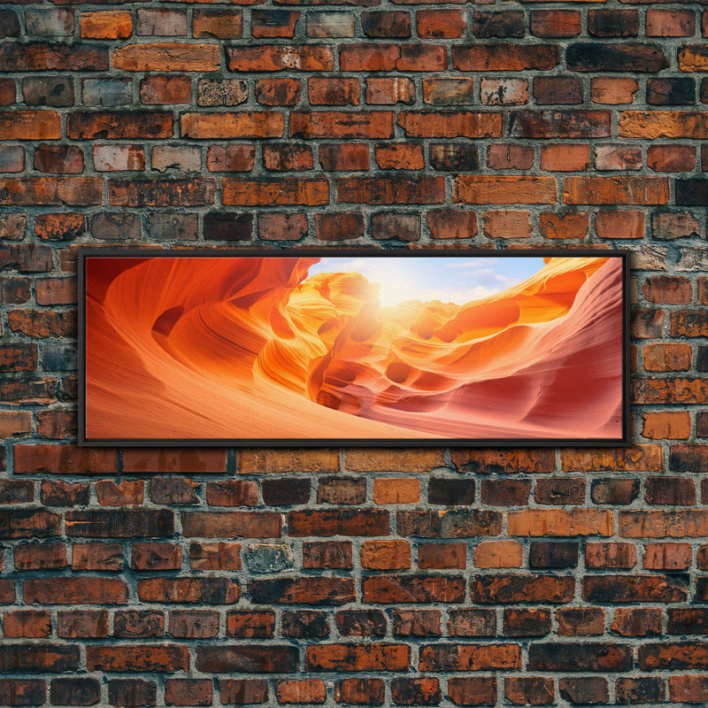 Beautiful Photographic Panoramic of Antelope Canyon Arizona, Sunset Photography, Framed Canvas Print, Landscape Photography, Landmark Art