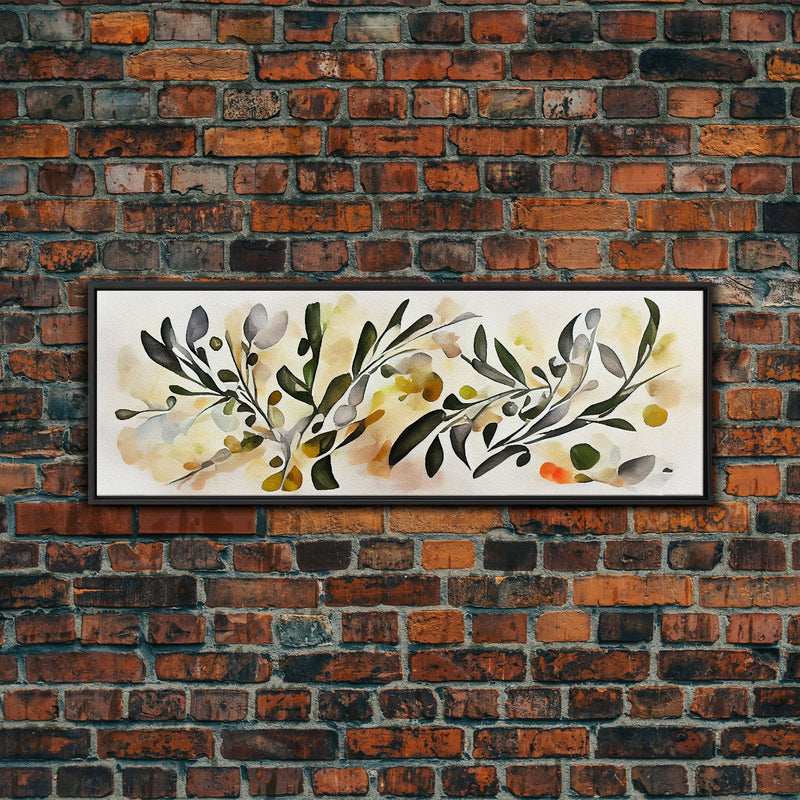 Apple Tree Leaves Wall Art, Ready To Hang Canvas Print, Panoramic Art, Floral Arrangement Wall Decor