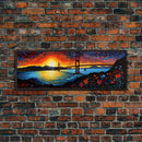 Golden Gate Bridge San Francisco Abstract Panoramic Framed Canvas Print, Van Gogh Inspired Original Painting, Colorful California Wall Art