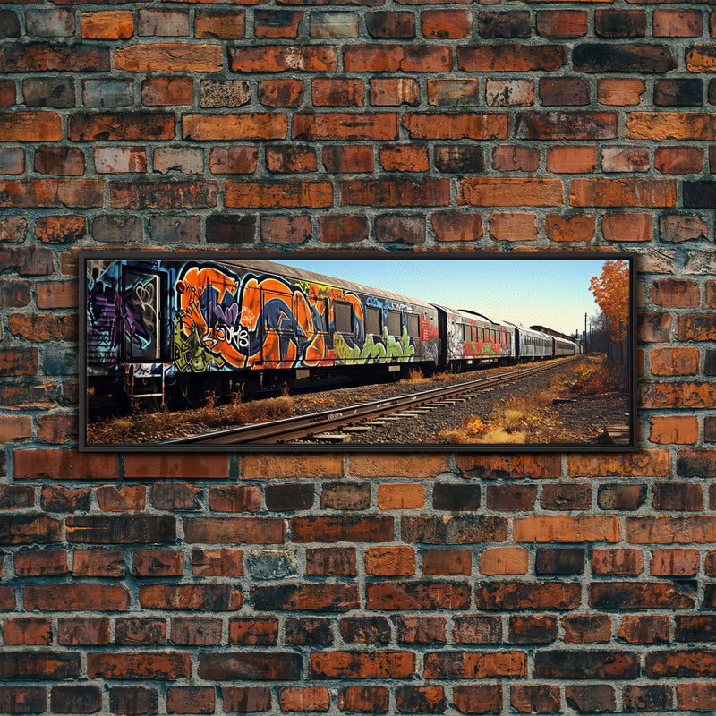 Abandoned Subway Cars, Urban Decay Graffiti Photography, Framed Canvas Print, Industrial Loft Decor, Loft Wall Art, Urban Art