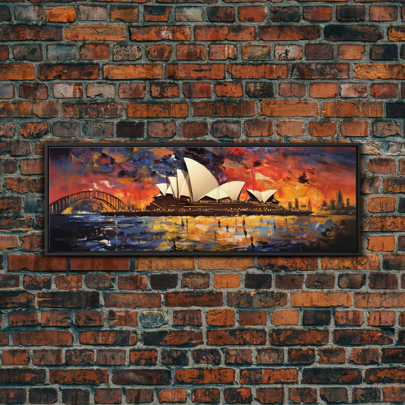 Abstract Painting of the Sydney Opera House, Framed Canvas Print, Van Gogh Inspired Australia Art, Paint of Sydney