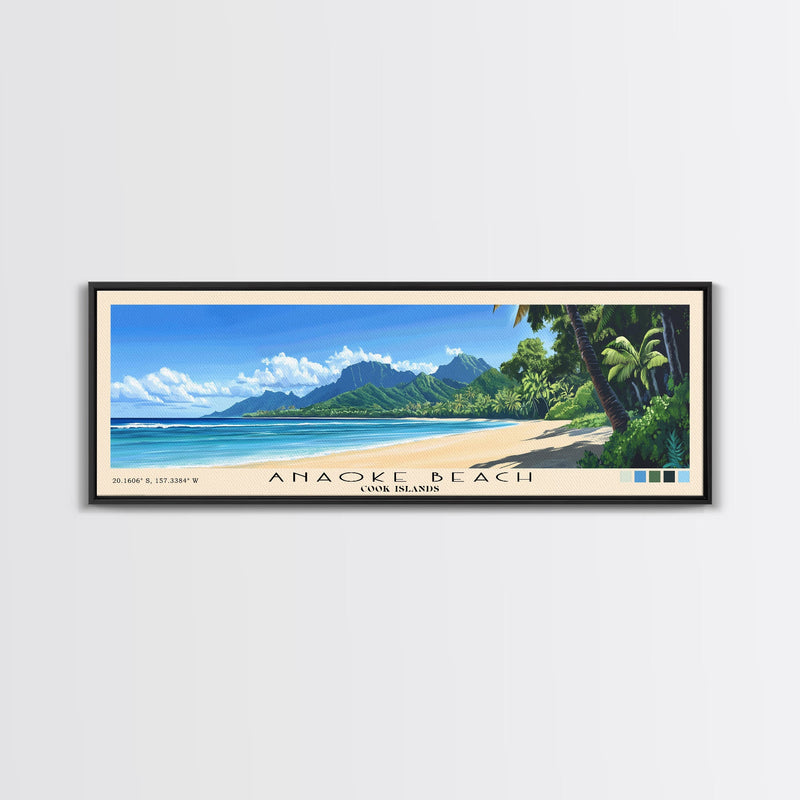 Anaoke Beach, Cook Islands Panoramic Beach Print, Vacation Gift, Cook Islands Wall Art, Beach Painting, Beach Decor, Beach Painting