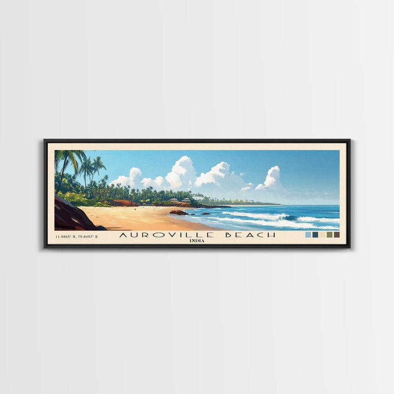 Auroville Beach, India Panoramic Print, Vacation Gift, India Wall Art, Beach Painting, Beach Decor, Large Wall Art, Wood Frame Art