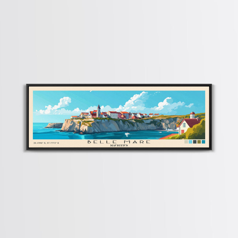 Belle Mare, Mauritius Panoramic Print, Vacation Gift, Mauritius Wall Art, Beach Painting, Beach Decor, Large Wall Art, Wood Frame Art