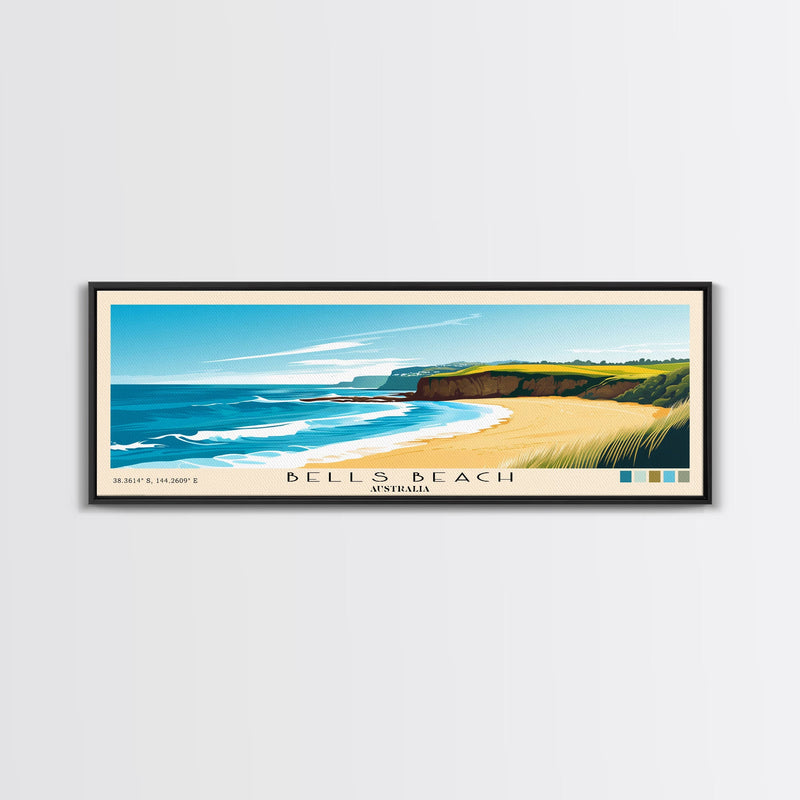 Bells Beach, Australia Panoramic Beach Print, Vacation Gift, Australia Wall Art, Beach Painting, Beach Decor, Beach Painting