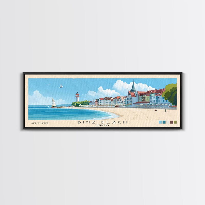 Binz Beach, Germany Panoramic Print, Vacation Gift, Germany Wall Art, Beach Painting, Beach Decor, Large Wall Art, Wood Frame Art