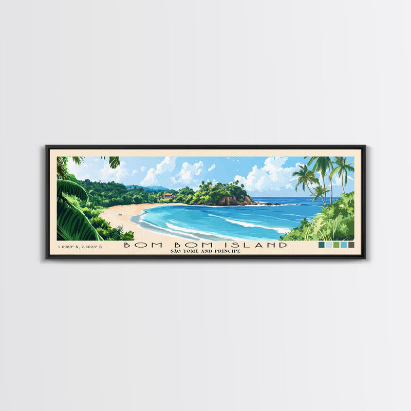 Bom Bom Island, SÃ£o TomÃ© and PrÃ­ncipe Panoramic Print, Vacation Gift, SÃ£o TomÃ© and PrÃ­ncipe Wall Art, Beach Painting, Beach Decor, Large Wall Art, Wood Frame Art