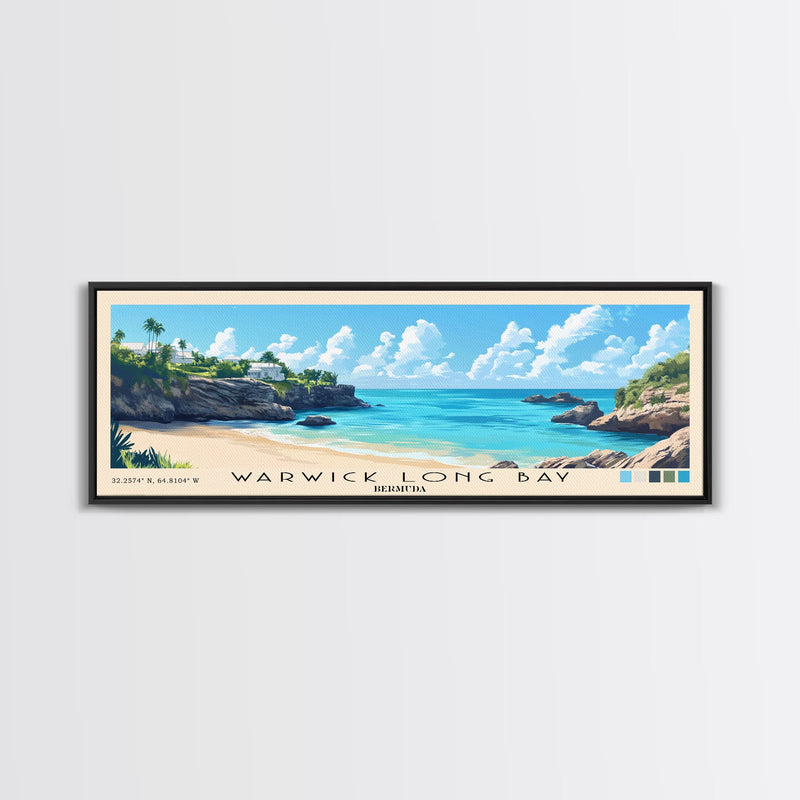 Warwick Long Bay, Bermuda Panoramic Print, Vacation Gift, Bermuda Wall Art, Beach Painting, Beach Decor, Large Wall Art, Wood Frame Art