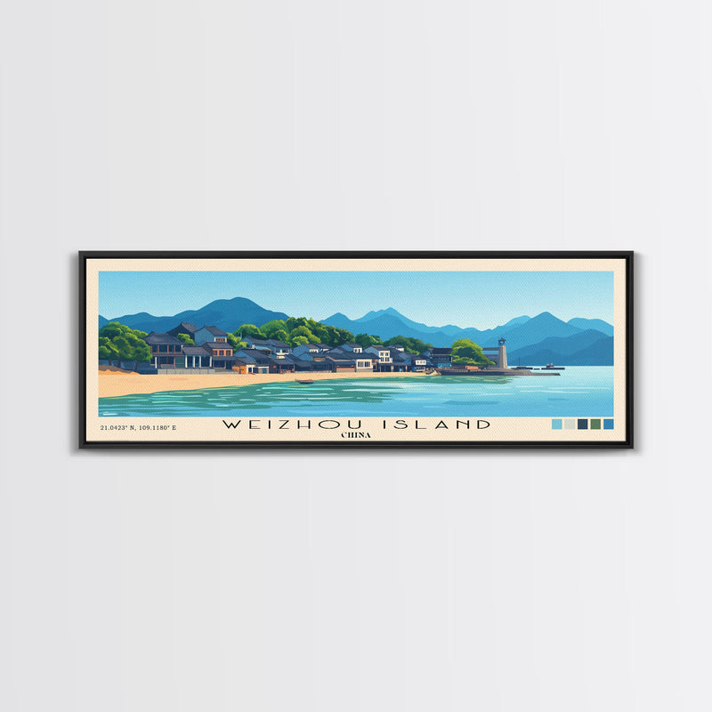 Weizhou Island, China Panoramic Beach Print, Vacation Gift, China Wall Art, Framed Canvas Print, Framed Beach Painting