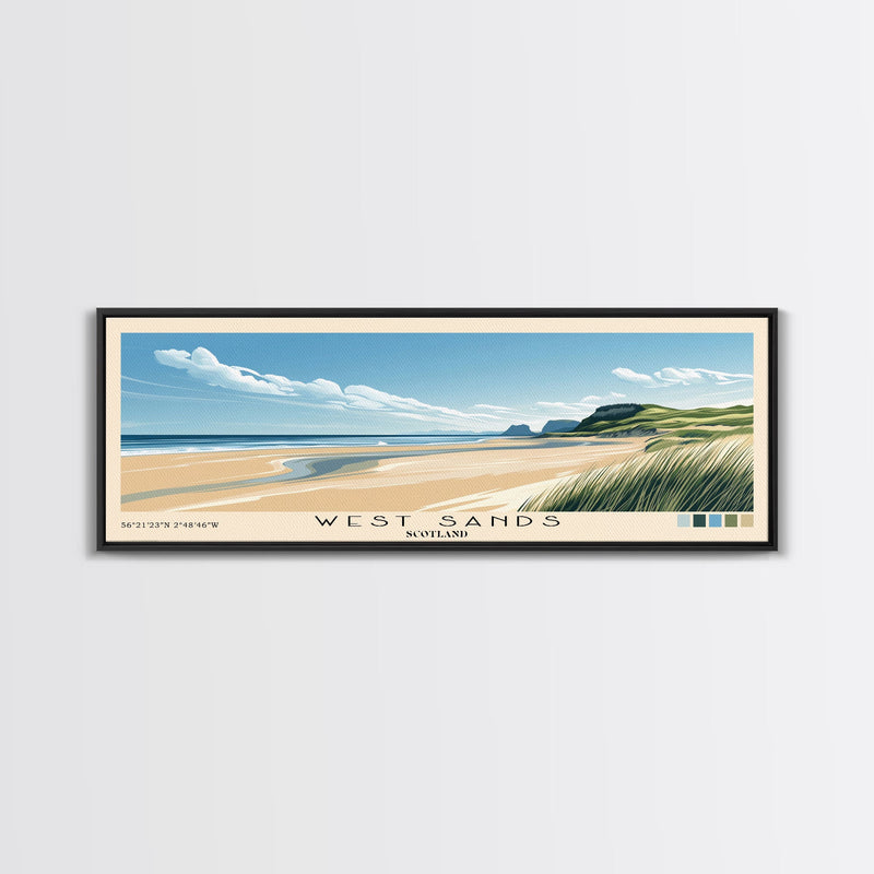 West Sands, Scotland Panoramic Print, Vacation Gift, Scotland Wall Art, Beach Painting, Beach Decor, Large Wall Art, Wood Frame Art