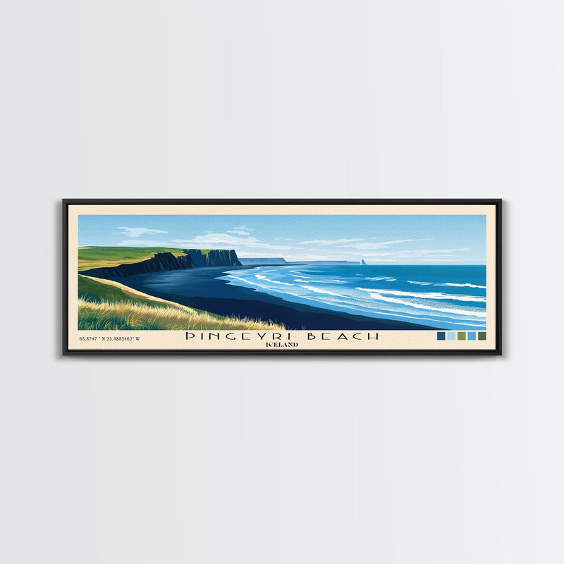 Ãingeyri Beach, Iceland Panoramic Beach Print, Vacation Gift, Iceland Wall Art, Framed Canvas Print, Framed Beach Painting