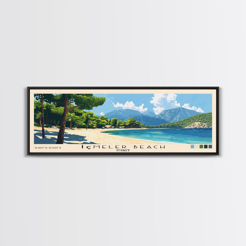 Ä°Ã§meler Beach, Turkey Panoramic Print, Vacation Gift, Turkey Wall Art, Beach Painting, Beach Decor, Beach Or Lakehouse Art