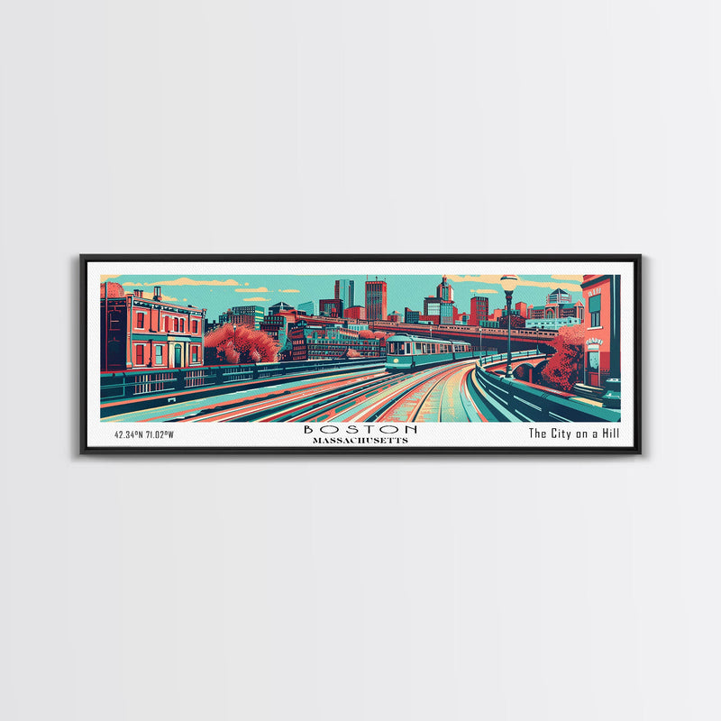 Boston Massachusetts Panoramic Travel Poster Canvas Print