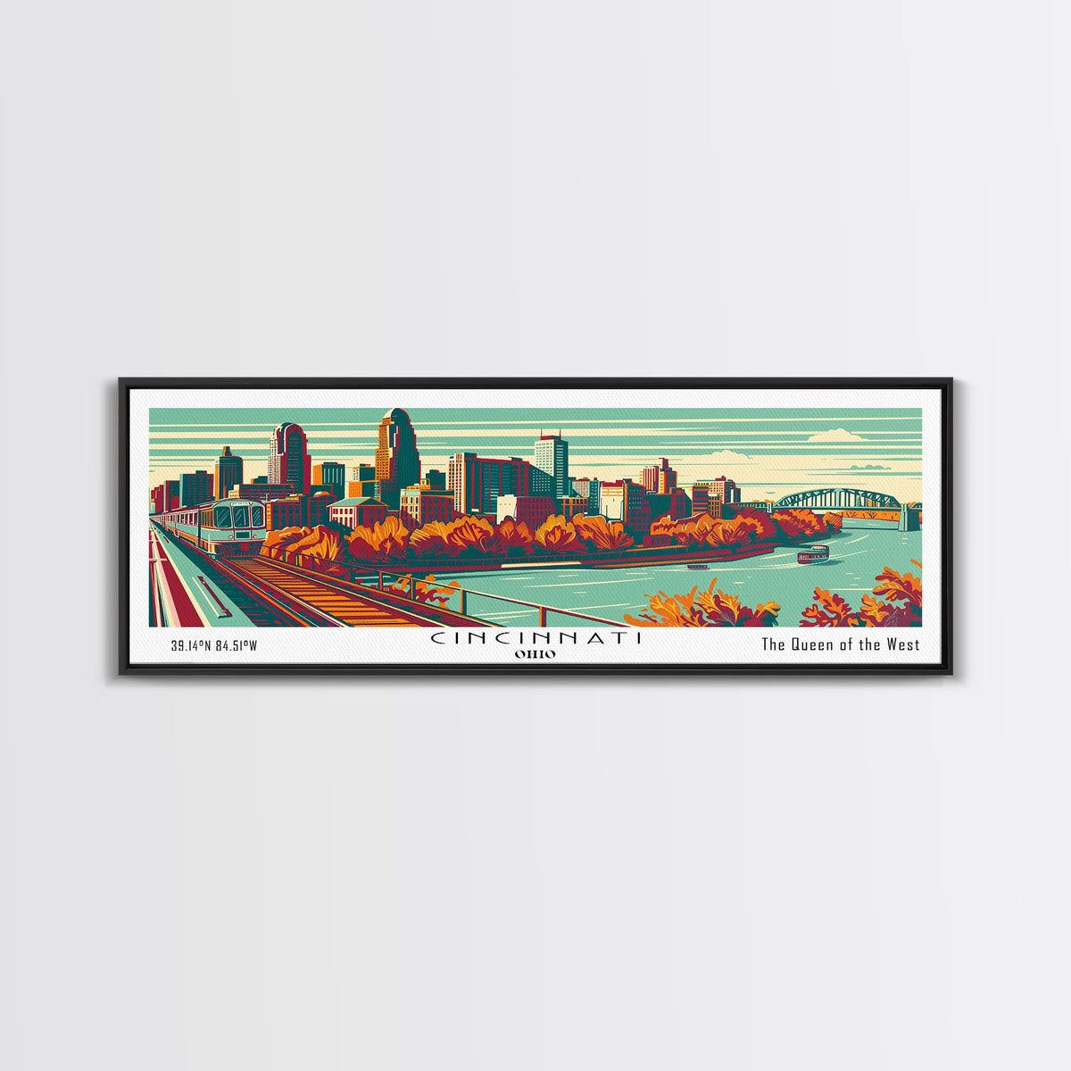 Cincinnati Ohio Panoramic Travel Poster Canvas Print, photo 2 of 9
