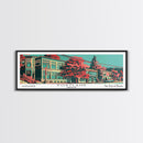 Portland Oregon Panoramic Travel Poster Framed Canvas Print, Mid Century Modern Art, Pop Art Style, Wall Art, Home Decor, Office Wall Art