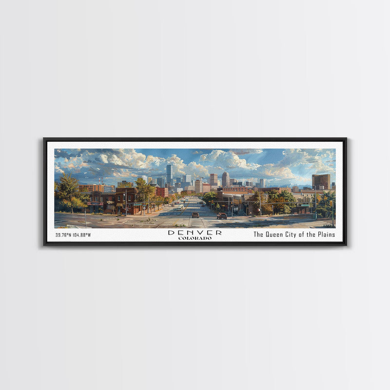 Denver Colorado Panoramic Watercolor Painting, Scenic Framed Canvas Print, Mountain City Wall Art, Travel Poster, Home Decor, Vacation Gift