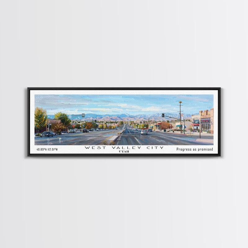 West Valley City Utah Panoramic Painting, Framed Canvas Print, Retro Style Travel Poster, Artistic Wall Art, Unique Office Decor, Living Room Gift