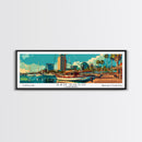 San Diego California Panoramic Painting, Retro Style Framed Canvas Print, Mid Century Modern Wall Art, Pop Art Travel Poster