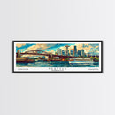 Seattle Washington Panoramic Painting, Mid Century Modern Framed Canvas Print, Retro Style Wall Art, Pop Art Travel Poster