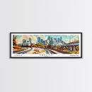 Dallas Texas Panoramic Wall Art, Retro Pop Art Framed Canvas Print, Mid Century Modern Travel Poster, Living Room Decor, Office Art