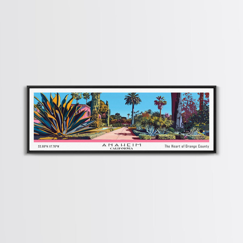 Anaheim California Panoramic Painting, Mid Century Modern Framed Canvas Print, Retro Pop Art Travel Poster, Home Decor, City Art