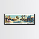 Clovis California Panoramic Wall Art, Mid Century Modern Framed Canvas Print, Retro Pop Art Travel Poster, City Office Decor, Home Art